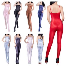 Womens Bodysuit Sleeveless Nightwear Jumpsuit Bodystockings Nylon Lingerie Oil