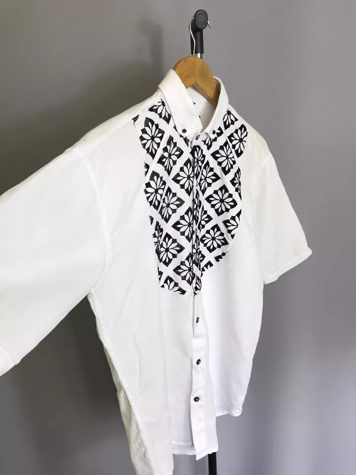 Roberto Cavalli мужская рубашка на пуговицах белый черный платье короткий рукав Sz XL - Изображение 2 из 4