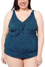 Denim & Co. Beach Ruffle Trim V-Neck Swim Dress Peacock
