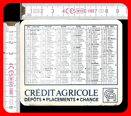 CRÉDIT AGRICOLE CALENDARIO TASCABILE ANNO 1982 (Dépôts Placements Chance) - Picture 2 of 2