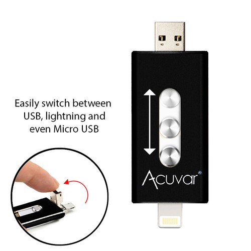 USB 64GB Flash Drive For Phones 4-in-1 USB C or Lightning + Micro USB Plug In - Picture 26 of 40