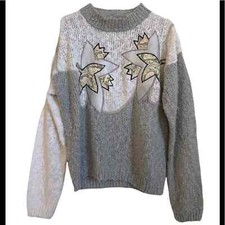 Vintage A Milano sweater with appliqu leaves made in Taiwan Women s Size L