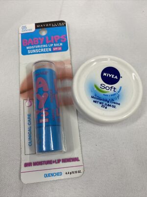 (2) Nivea Soft Moisturizing Creme Maybelline Baby Lips Quenched Lip Balm