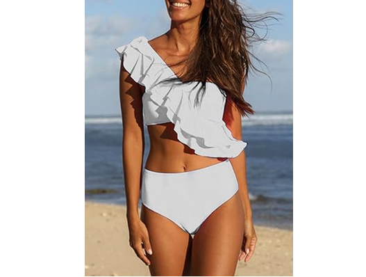 Hilinker Women Ruffle One Shoulder Bikini High Waist Bikini