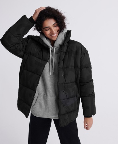Superdry Edit All Over Print Ume Padded Jacket - Black
