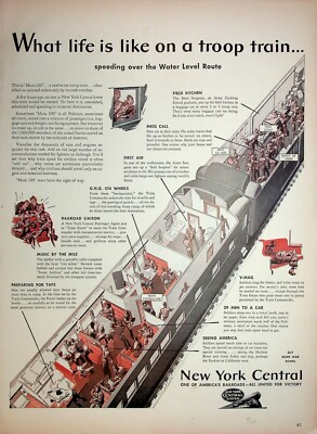 Original Railroad & Trains ADs:  Life is like on a troop train...