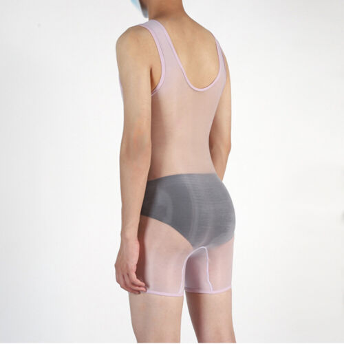 Mens Oil Shiny Glossy Jumpsuit Sheer See Through Elastic Bodysuit Tights Leotard - Picture 4 of 22