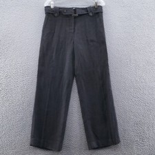 Talbots Collection Womens Belted Straight Leg Pants 8 Petite Black Mid Rise