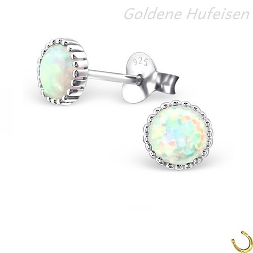 synth. Opal Ohrstecker 925 Sterling Silber Ohrringe Mädchen Damen Rund 6 mm - Bild 5 von 9