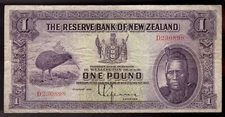 1934 NEW ZEALAND 1 POUND  Pic# 155 (RARE)