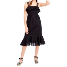 J Crew Swiss Dot Ruffle Eyelet Summer Dress Sleeveless Cotton Black Sz 4