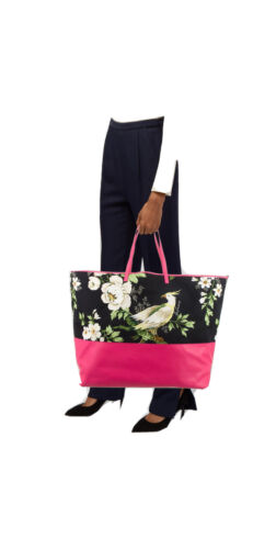 CAROLINA HERRERA x ROSE CUMMINGS CANVAS LEATHER TRIMMED TOTE SHOPPER HANDBAG - Picture 2 of 12