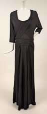 ELEGANT 1940 S LONG CREPE DRESS W GREAT PLEAT DETAIL REAR BOW