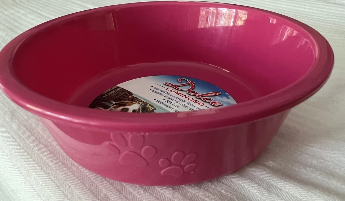 Pink plastic dog bowls deals