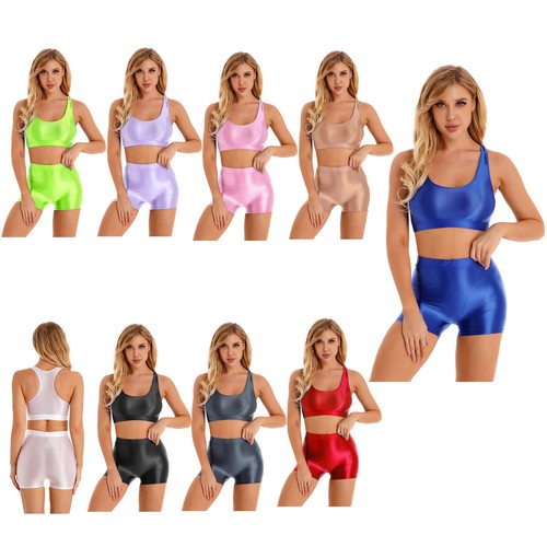 Mujeres Brillante 2 Piezas Trajes Camiseta sin mangas corta con pantalones cortos Ropa deportiva Traje de baño - Imagen 6 de 83