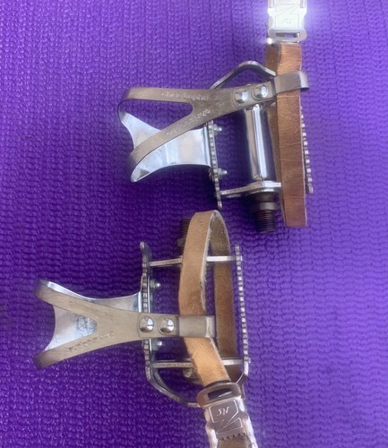 Lyotard #45 Pedals 9/16" Vintage ROAD bicycle Christophe Clip and Leather Strap - Picture 7 of 8