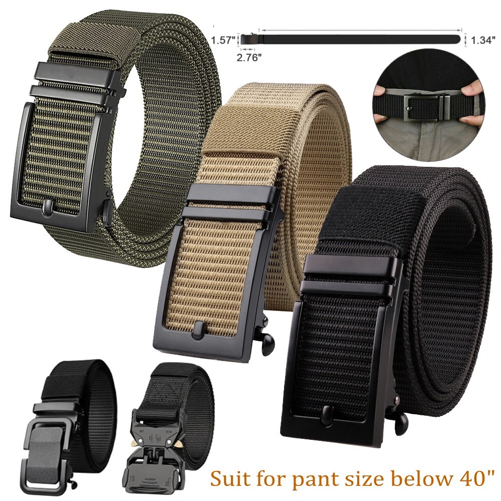 Tactical Nylon Belt Automatic Buckle with Slide Ratchet Belts Waist  for Men