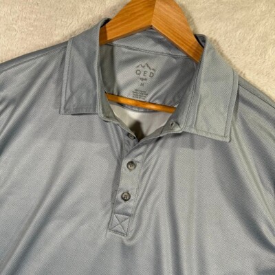 NEW QED Style Golf Polo Shirt Mens Medium Grey Performance Herringbone Stretch