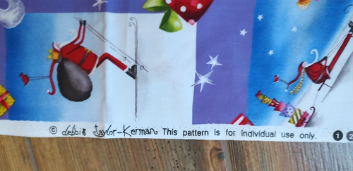 Skiing Santa Christmas Debbie Taylor-Kerman Cotton fabric Blue white NEW 2 Yards - Picture 7 of 8
