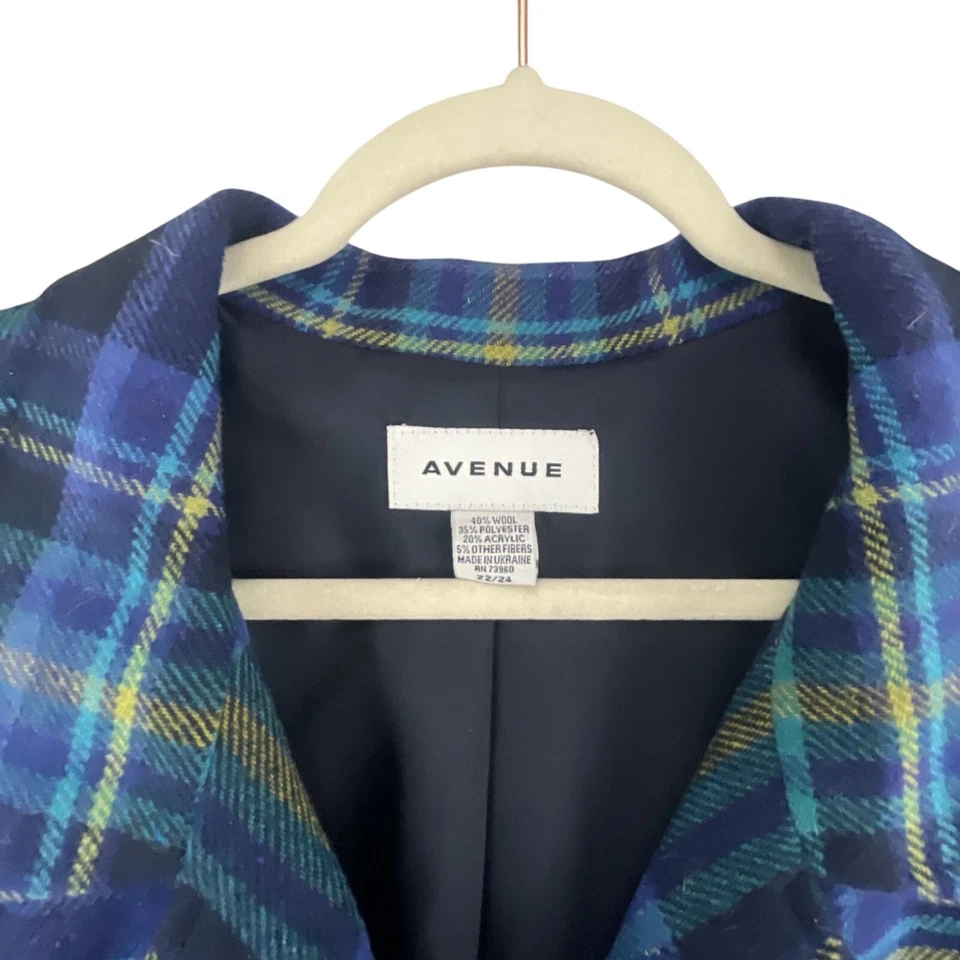 Chaqueta Avenue para mujer mezcla de lana a cuadros con botones delanteros 22/24 azul verde de gran tamaño Foto 4 de 4