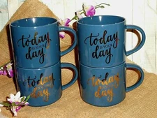 Set of 4 ~  THRESHOLD COFFEE MUGS ~TODAY IS YOUR DAY ~  Blue & Gold ~  NEW
