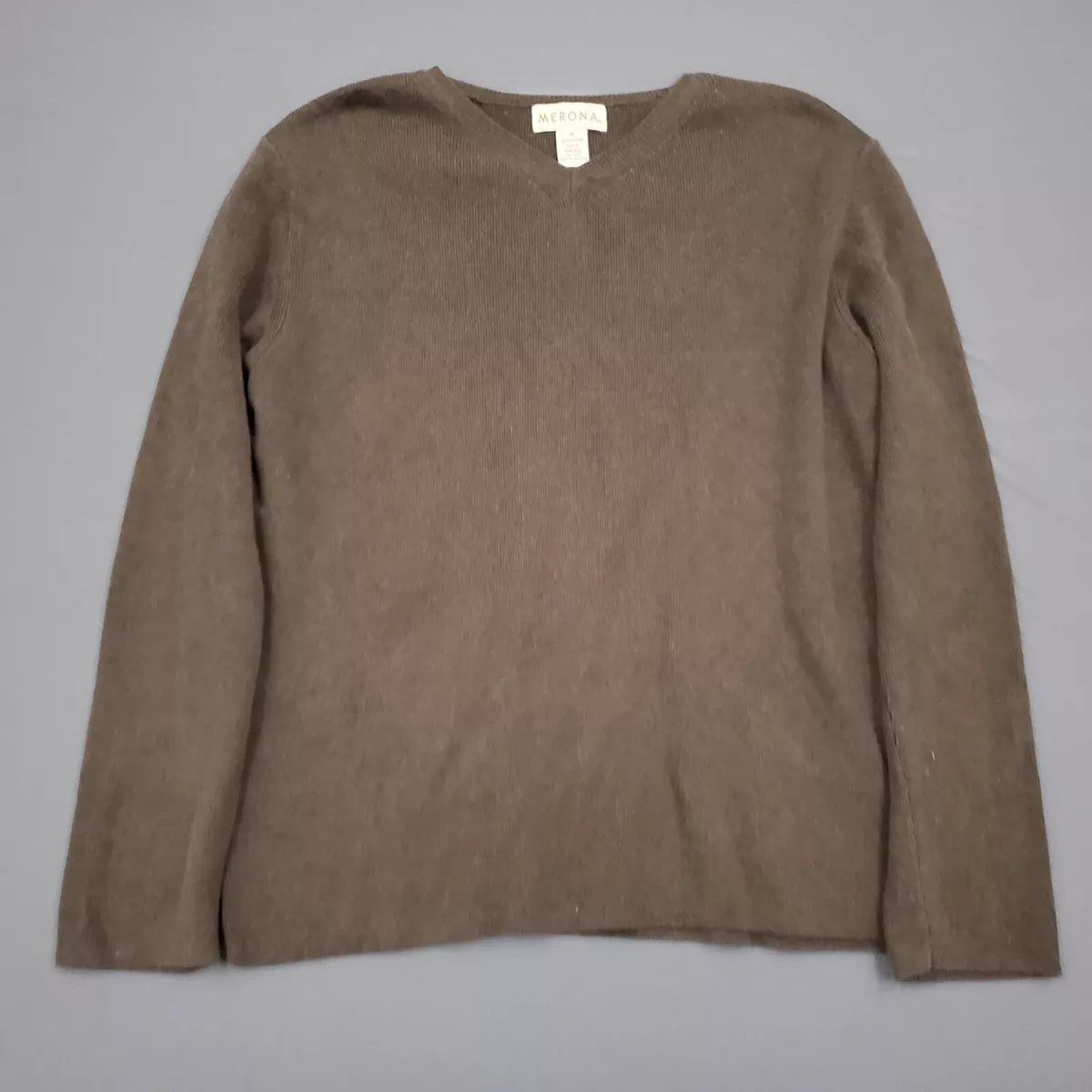 VINTAGE Merona Sweater Womens Medium M Long Sleeve V Neck Knit Pullover Brown