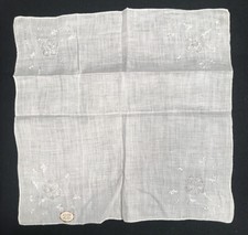 VTG White Embroidered Floral Hankie Handkerchief Madeira Sticker same 4 corners