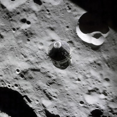 Apollo 16 Command + Service Modules Above Moon Lunar Orbit Poster Print 24 x 24
