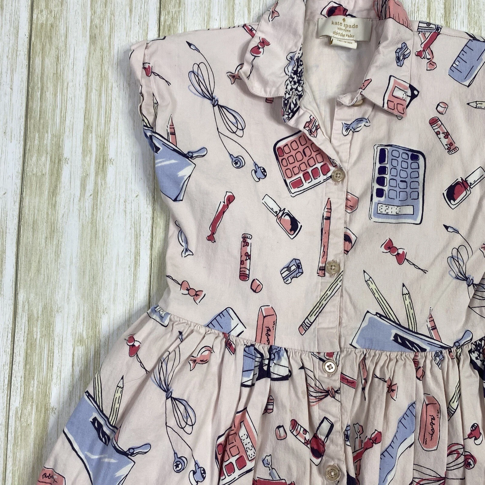 Abito a maniche corte rosa Kate Spade taglia 5 forniture scolastiche con colletto