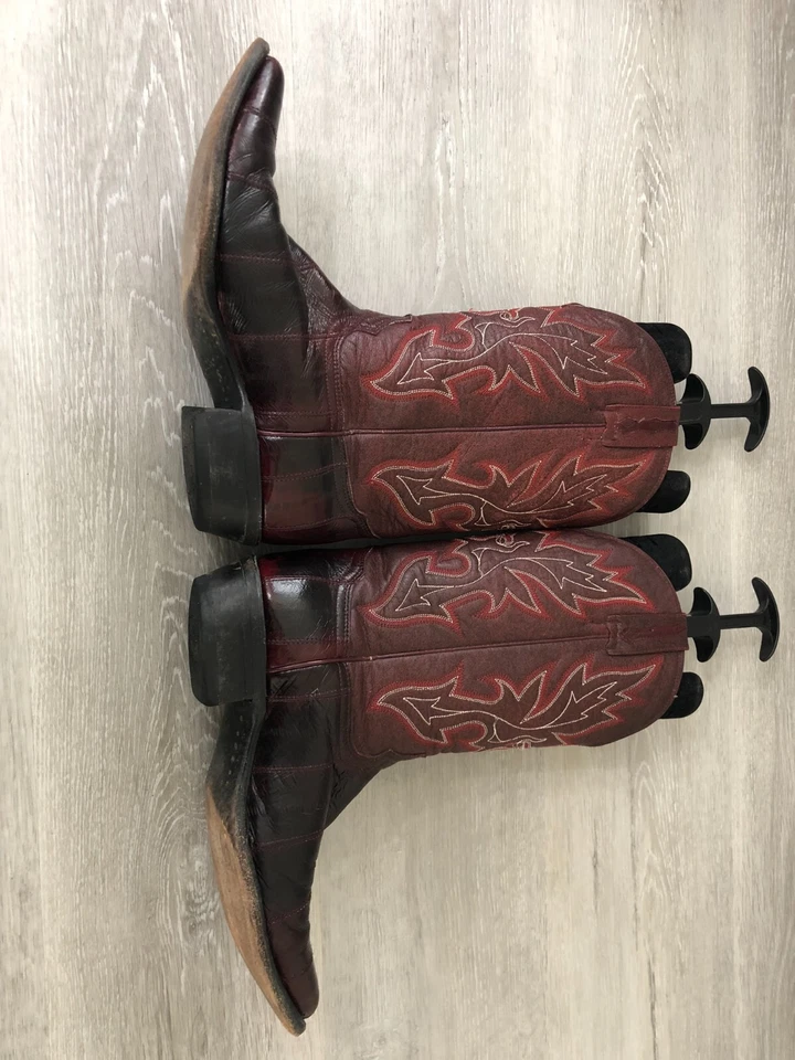 Botas occidentales Rodeo Bravo para hombre cuero borgoña 10 zapatos bordados de vaquero Foto 4 de 4