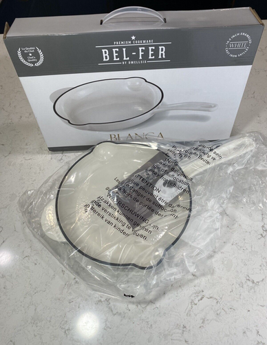 New Bel Fer Blanca 10.5 Inch Enameled White Cast Iron Skillet Pan New In Box NIB