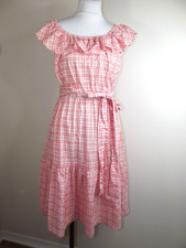 Michael Kors Gingham Check Sleeveless DRESS - SMALL Coral Peach Ruffle $175 NWT