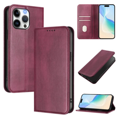 For iPhone 17 16e 15 14 13 12 11 Pro Max Magnetic Flip Leather Wallet Case Cover