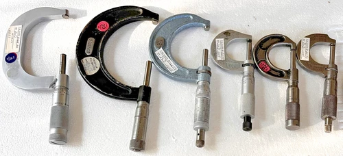6 pc LOT Brown & Sharpe, Helios, Starrett  Vintage PRECISION OUTSIDE MICROMETERS