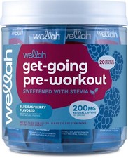 Wellah Get-Going Blue Raspberry Flavored Pre-Workout Stickpacks 20 servings 