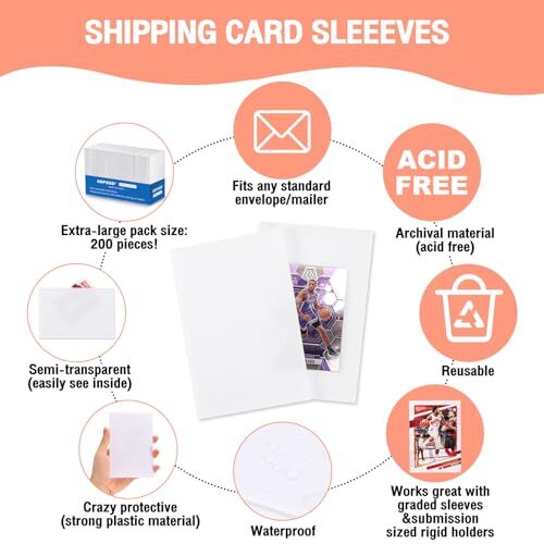 200Pack 4x6 Trading Card Shipping Protectors Precut Cardboard Sleeves