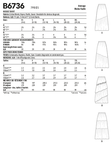 Maxi gonne Butterick MOTIVO CUCITO B6736 Misses XS-M o L-XXL - Foto 7 di 7