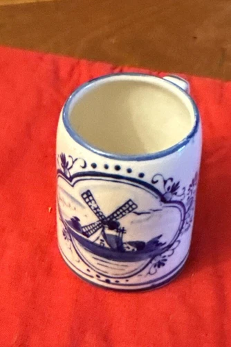 Vtg Handpainted Delft Blue Mini Mug Windmill Holland 2" Tall Holland Windmill