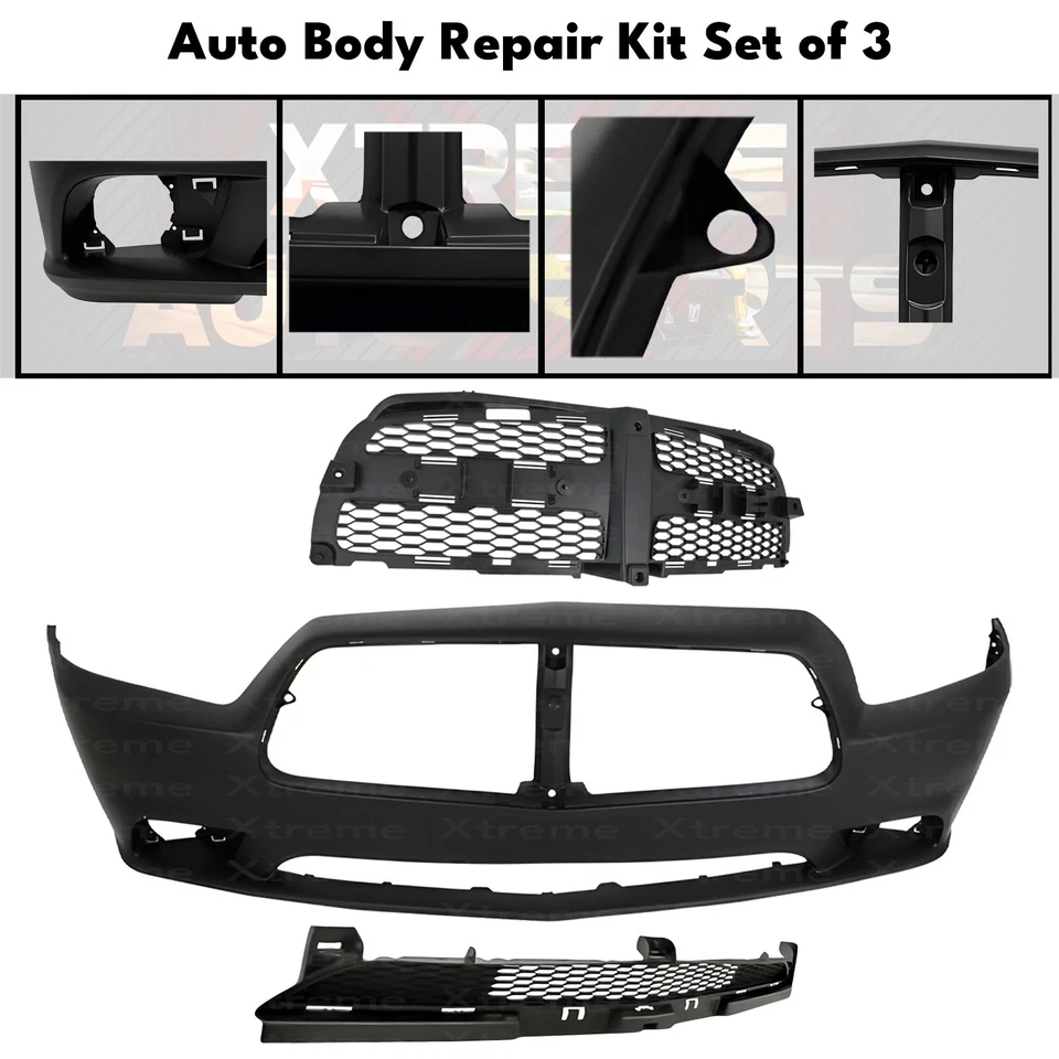 Front Bumper Cover Primed & Grille Assembly Kit For 2011-2014 Dodge Charger Foto 2 de 4