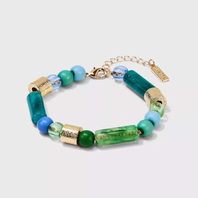 Sugarfix by Baublebar Bracelet Gold Green Blue Beads Beaded Beachy Boho NWT