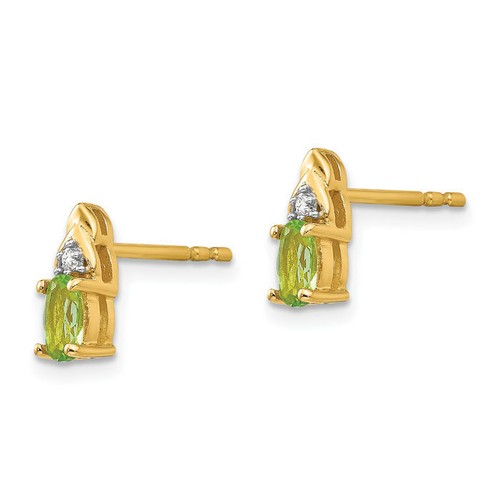 14K Solid Yellow Gold Peridot Diamond Dangle Stud Earrings - Picture 3 of 4