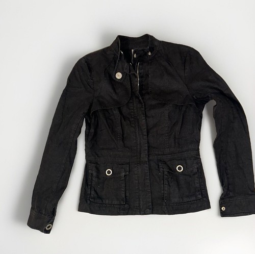 Adolfo Dominguez Women’s Black Linen Coat Jacket Sz 38 small Silver Hrdwre $399