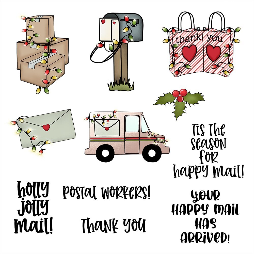 Christmas Happy Mail Mailbox Packages Metal Cutting Dies Clear Stamps Card Craft