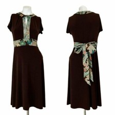 Eliza J Womens Dress 6 Brown Vintage Inspired Paisley Trim Keyhole A-Line Casual