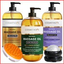 BODY MASSAGE OIL Therapy Kit with Roller Ball Massager Mitt 3 Pack COSMETASA