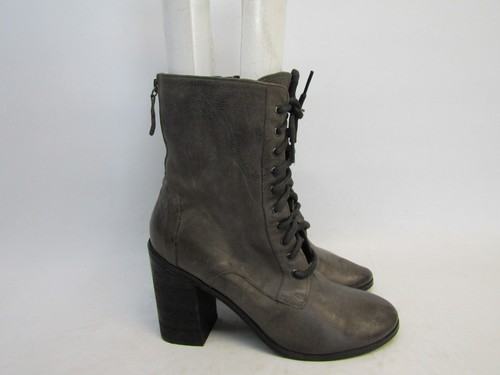 Boutique 9 Womens Sz 10 M Dark Gray Leather Zip Lace Up Heeled Ankle Boot Bootie - Picture 3 of 10