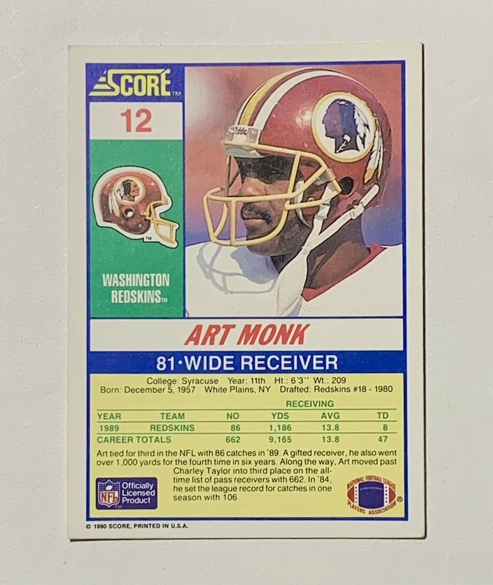 1990 Score Art Monk #12 Washington Redskins | eBay
