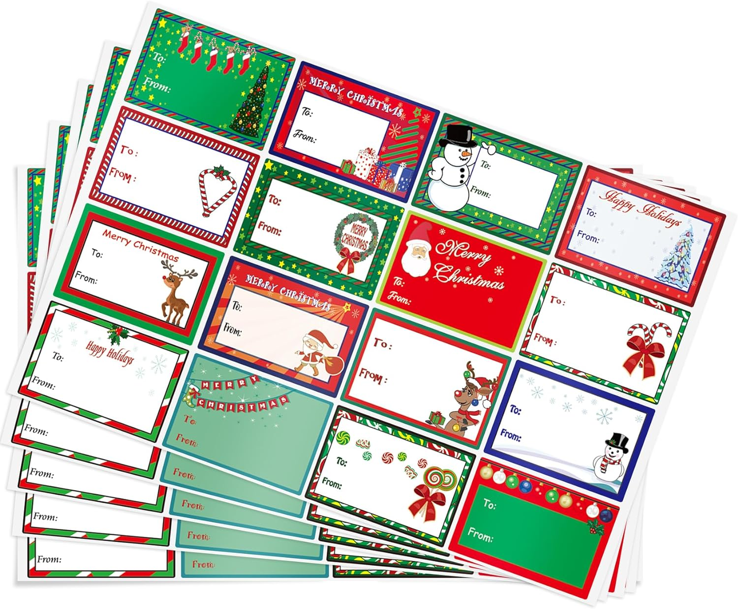 160PCS Christmas Tags Labels, 16 Design Self Adhesive Gift Stickers Name Tags