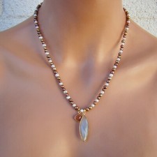 U C Sundance Sterling Silver White Gold Pearl Blue Chalcedony Sunstone Necklace