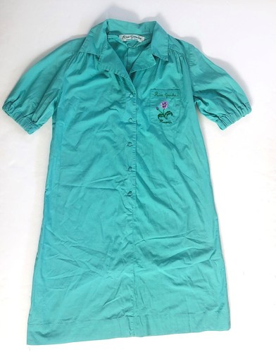Vintage grünes Hauskleid Gr. XL gesticktes Logo Bauer Hawaii Baumwolle Lounge - Bild 6 von 8
